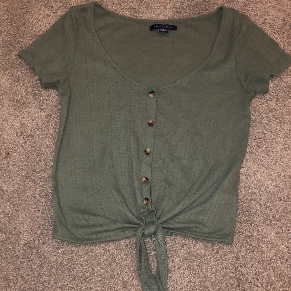 green button down tie shirt.